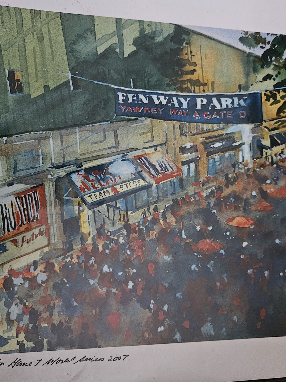 Fenway Park Crowded Street Watercolor Art Print - Multicolor